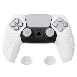 ExtremeRate - Coque Silicone Manette PS5 - Blanc Noir